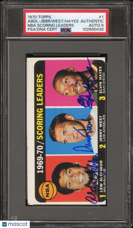 1970 Topps #1 Kareem Abdul-Jabbar Jerry West Elvin Hayes Signed Card PSA Auto 9