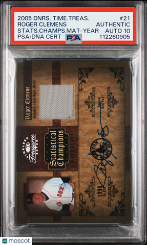 2005 Donruss Tmlss Trsrs Stats Chmps Mats #21 Roger Clemens signed PSA A Auto 10