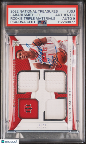 2022 Panini Ntnl Trsr Rki Trpl Mat #JSJ Jabari Smith 13/99 signed PSA A Auto 9