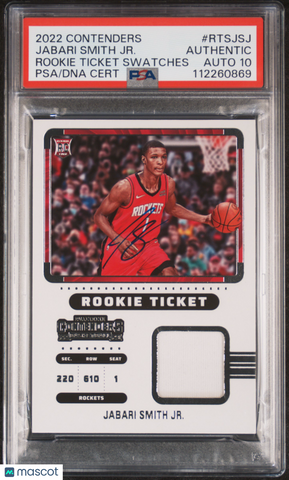 2022 Panini Cntndrs Rkie Tkt Swtch #RTSJSJ Jabari Smith JR. signed PSA A Auto 10