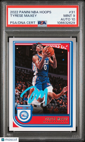 2022 Panini NBA Hoops #31 Tyrese Maxey signed card PSA 9 Auto 10