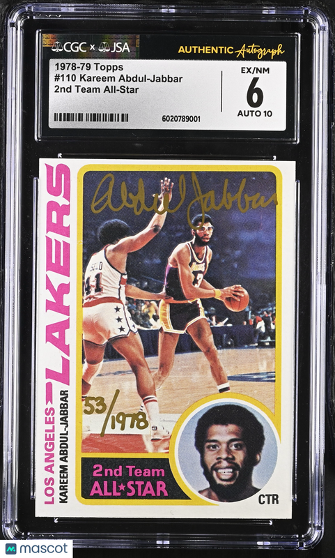 1978 Topps 2nd Team All-Star#110 Kareem Abdul-Jabbar Signed Card JSA Auto 10 CGC