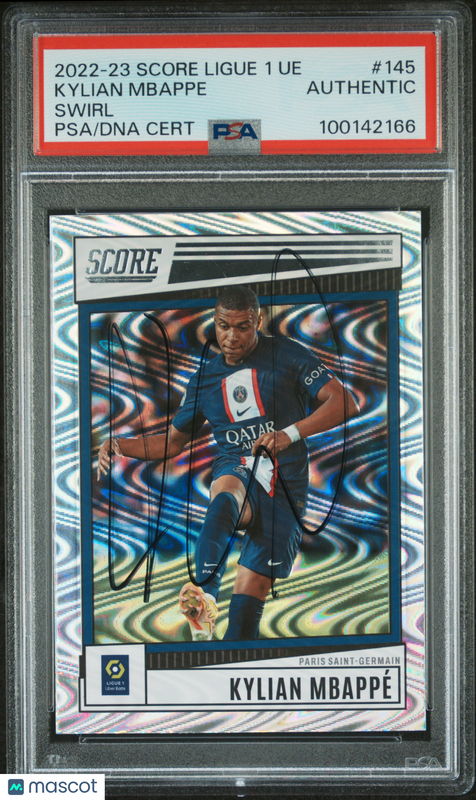 2022 Score Ligue 1 UE Swirl#145 Kylian Mbappe Signed Card PSA A Auto A