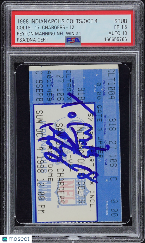 Peyton Manning Signed 1st NFL Win 1998 Indianapolis Colts #1 PSA 1.5 Auto 10
