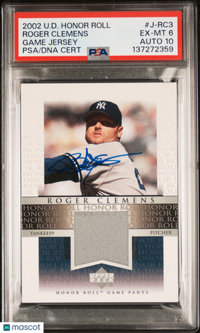 2002 Upper Deck Honor Roll #J-RC3 Roger Clemens Signed Card Auto 10 PSA Yankees