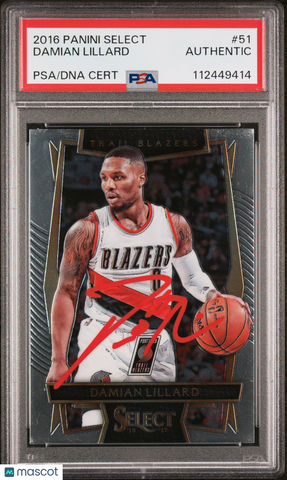 2016 Panini Select #51 Damian Lillard signed card PSA A Auto A