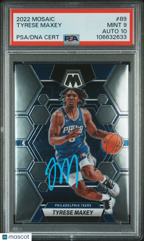 2022 Panini Mosaic #89 Tyrese Maxey signed card PSA 9 Auto 10