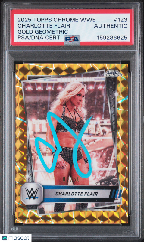 2025 Topps Chrome WWE Gold Geometric#123 02/50 Charlotte Flair Signed Card PSA