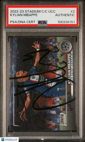 2022-23 Topps Stadium Club Chrome UEFA #2 Kylian Mbappe Signed Card PSA Auto