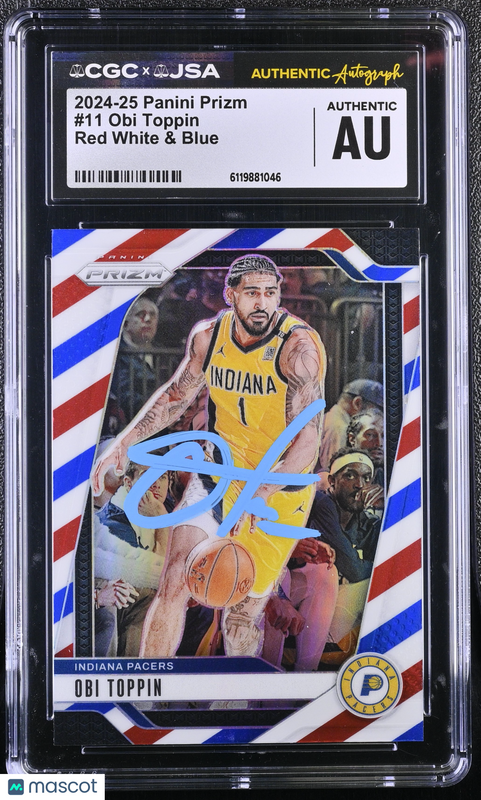Obi Toppin 2024-25 Panini Prizm Red White & Blue#11 Signed Card CGC Auth JSA Aut