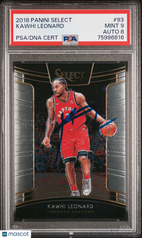 2018 Panini Select #93 Kawhi Leonard Signed Card PSA 9 Auto 8 Autographed