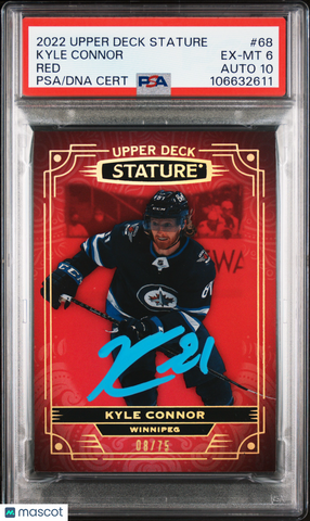 2022 Upper Deck Stature #68 Kyle Connor Red 08/75 signed card PSA 6 Auto 10