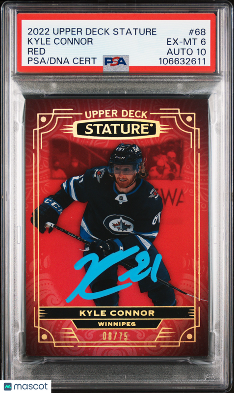 2022 Upper Deck Stature #68 Kyle Connor Red 08/75 signed card PSA 6 Auto 10