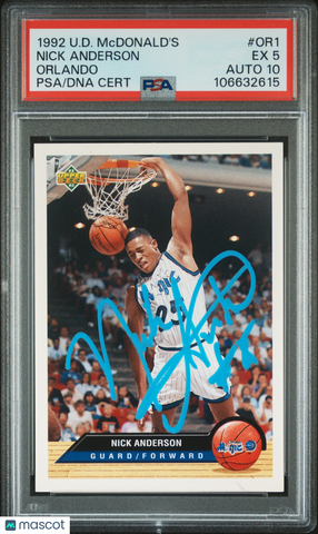 1992 Upper Deck Mcdonald's #OR1 Nick Anderson Orlando signed card PSA 5 Auto 10