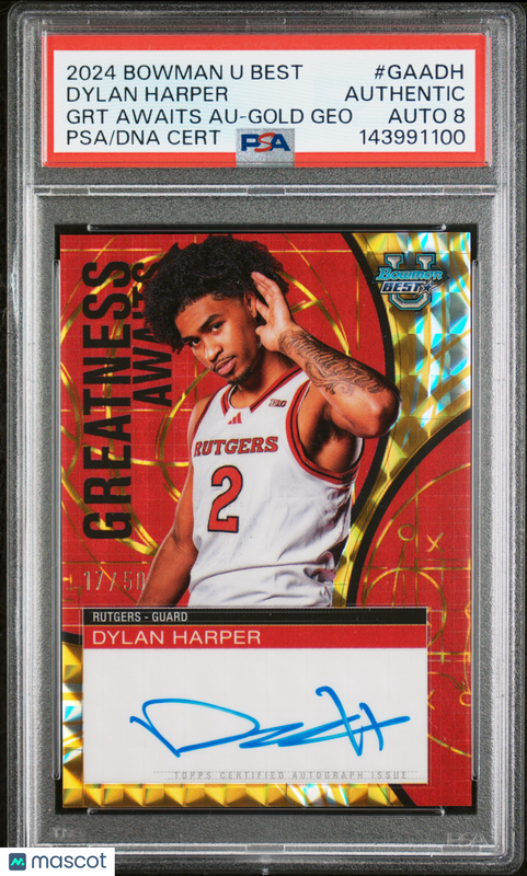 2024 Bowman University GRT Gold Geo#GAA-DH Dylan Harper Signed Card Auto 8 PSA