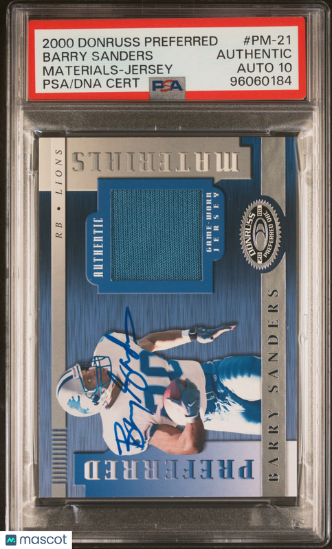 2000 Donruss Preferred Mat-Jrsy #PM-21 105/200  Barry Sanders Signed PSA Auto 10