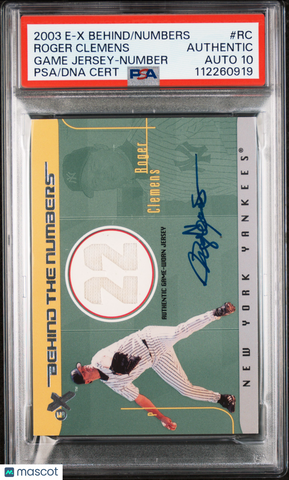 2003 Fleer E-X Behind The Numbers Gm Jrsy #RC Roger Clemens signed PSA A Auto 10