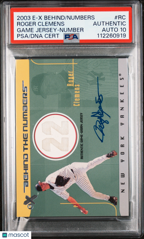 2003 Fleer E-X Behind The Numbers Gm Jrsy #RC Roger Clemens signed PSA A Auto 10