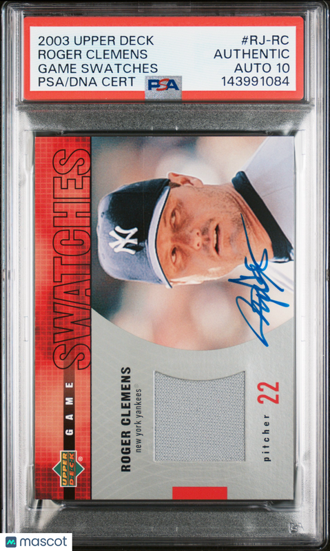 2003 Upper Deck Game Swatches #RJ-RC Roger Clemens  Signed Card Auto 10 PSA Yank