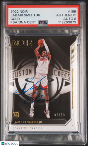 2022 Panini Noir #166 Jabari Smith JR. Gold 02/10 signed card PSA A Auto 8