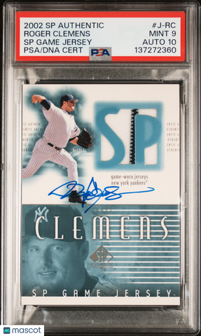 2002 SP Authentic Game Jrsy #J-RC Roger Clemens Signed Card Auto 10 PSA 9 Yankee