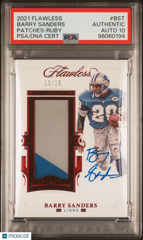 2021 Panini Flawless Patches-Ruby #BST Barry Sanders Signed AUTO 10 Slabbed Lion