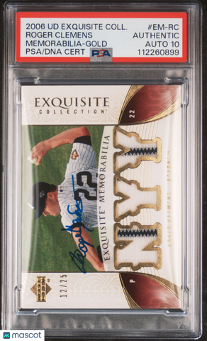 2006 UD Exquisite Col Mem #EM-RC Roger Clemens Gold 12/25 signed PSA A Auto 10