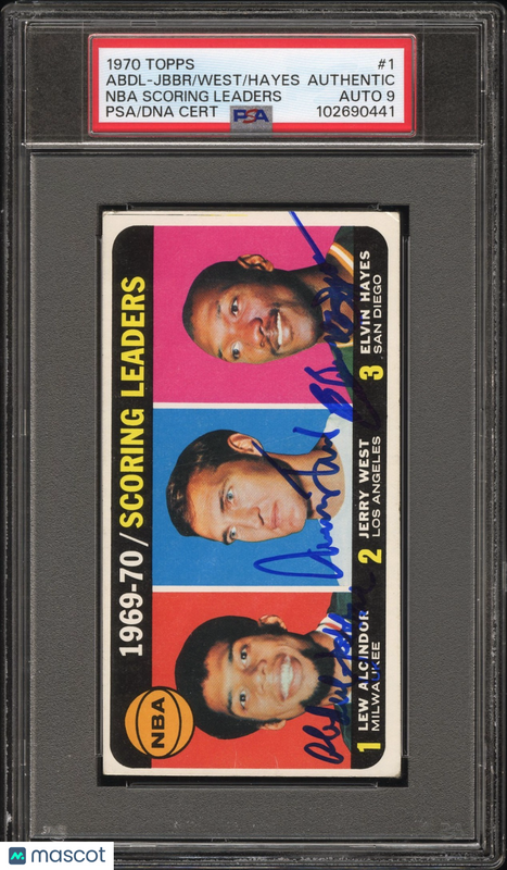 1970 Topps #1 Kareem Abdul-Jabbar Jerry West Elvin Hayes Signed Card PSA Auto 9