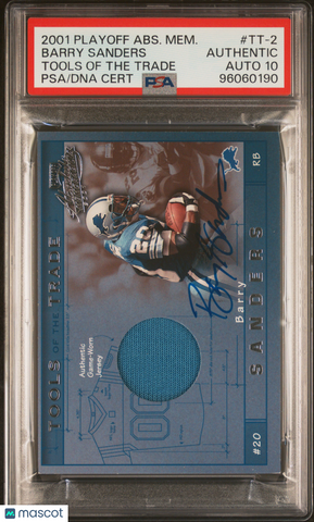 Barry Sanders 2001 Playoff Abs Mem Tool Trade#TT-2 Signed Card PSA Auto 10