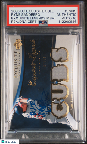 2006 UD Exq Coll Exq Lgnds Mem #LMRS Ryne Sandberg 07/15 card PSA A Auto 10