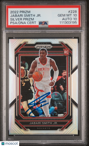 2022 Panini Prizm #228 Jabari Smith JR. Silver signed card PSA 10 Auto 10
