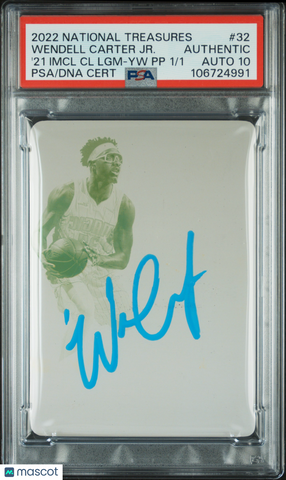 2022 National Treasures #32 Wendell Carter JR. Imc CL LGM Y PP 1/1 signed PSA 10