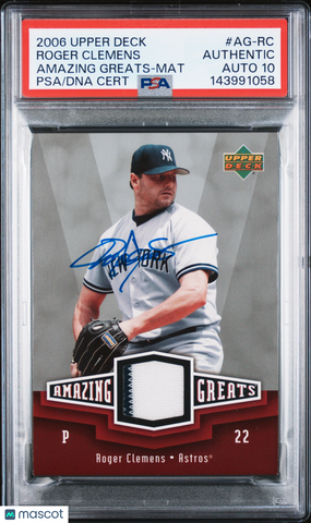 2006 Upper Deck Amazing Mat#AG-RC Roger Clemens Signed Card Auto 10 PSA Slabbed Astros