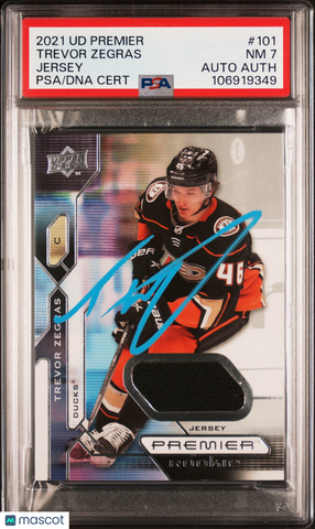 2021 Upper Deck Premier #101 Trevor Zegras Jersey signed card PSA 7 Auto A Ducks