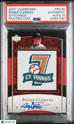 2007 Upper Deck Premier Stit #PS-50 Roger Clemens Signed Card Auto 10 PSA Red So