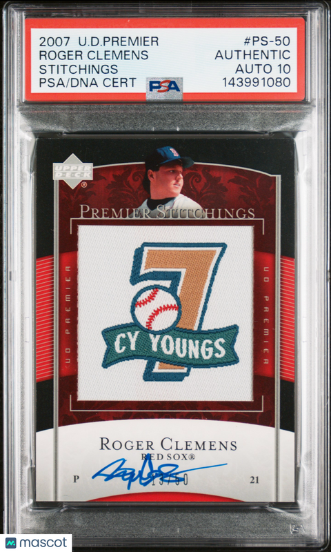 2007 Upper Deck Premier Stit #PS-50 Roger Clemens Signed Card Auto 10 PSA Red So