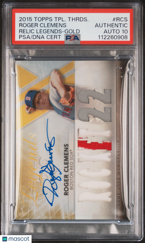 2015 Topps Triple Thrds Relic Lgnds #RCS Roger Clemens Gold signed PSA A Auto 10