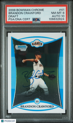 2008 Bowman Chrome Draft #41 Brandon Crawford signed card PSA 8 Auto 10