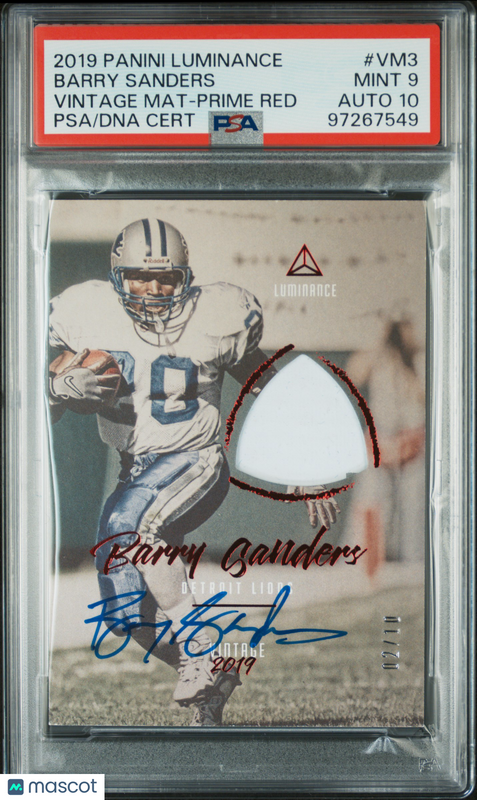 2019 Panini Luminance Vint Red#VM3 02/10 Barry Sanders Signed Card PSA 9 Auto 10