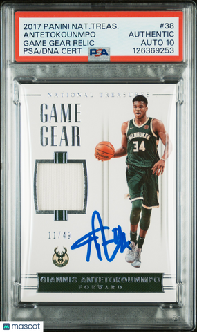 Giannis Antetokounmpo 2017 National Treasures #38 11/49 Signed Card PSA Auto 10