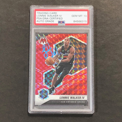 2020-21 Panini Mosaic Red Prizm #79 Lonnie Walker IV Signed Card AUTO 10 PSA/DNA Slabbed Spurs