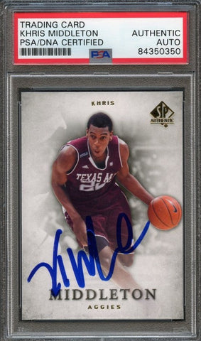 2012-13 Upper Deck SP Authentic #35 Khris Middleton Signed Card AUTO PSA/DNA Slabbed Texas A&M