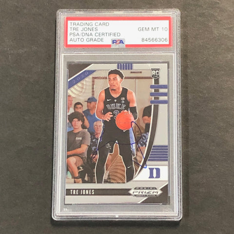 2020-21 Panini Prizm Draft Picks #77 Tre Jones Signed Card AUTO 10 PSA/DNA Slabbed RC Duke