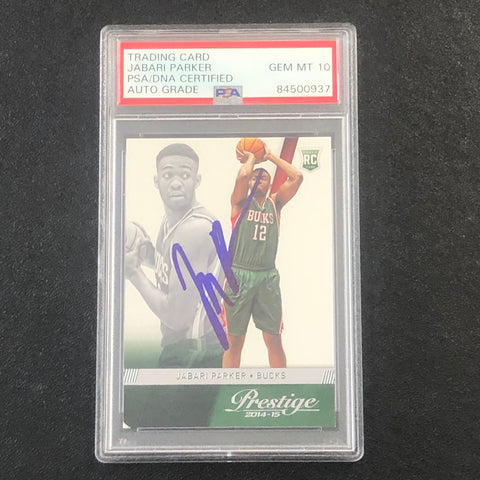 2014-15 PANINI PRESTIGE #162 JABARI PARKER Signed Card AUTO 10 PSA Slabbed RC Bucks