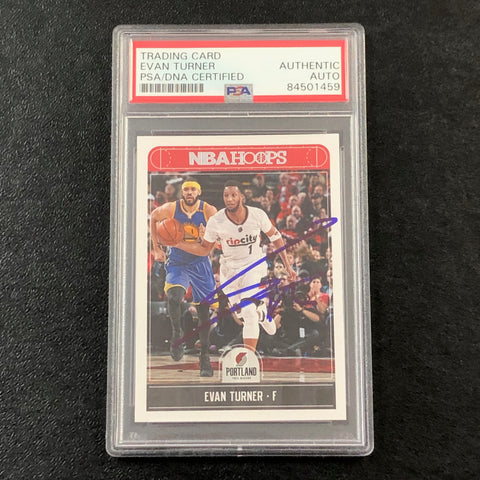 2017-18 NBA Hoops #231 Evan Turner Signed Card AUTO PSA Slabbed Trailblazers