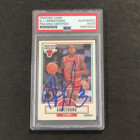 1990-91 Fleer Basketball #22 BJ Armstrong Signed Card AUTO PSA Slabbed Bulls