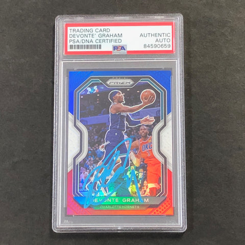 2020-21 Panini Prizm Red White and Blue #73 Devonte' Graham Signed Card AUTO PSA/DNA Slabbed Hornets