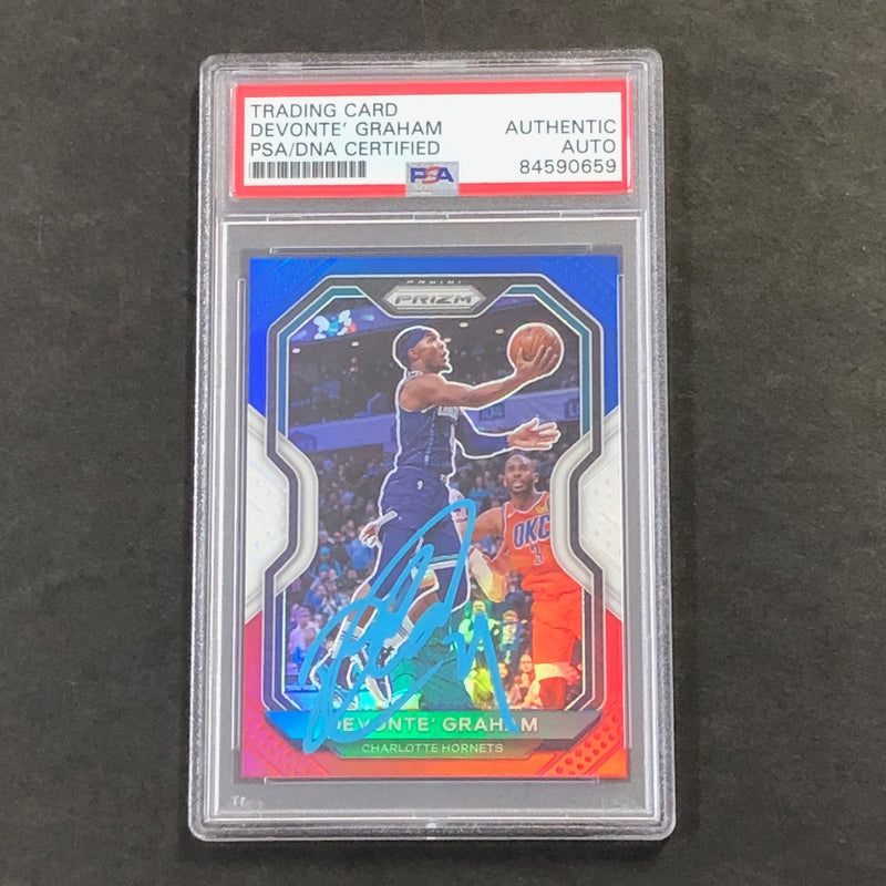 2020-21 Panini Prizm Red White and Blue #73 Devonte' Graham Signed Card AUTO PSA/DNA Slabbed Hornets