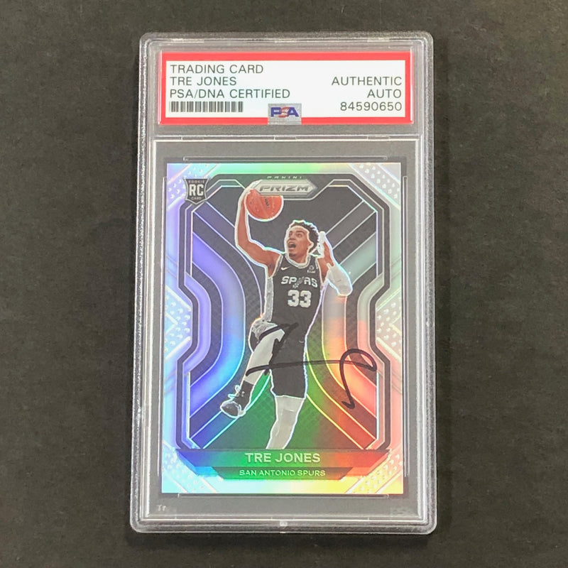 2020-21 Panini Prizm Silver #291 Tre Jones Signed Card AUTO PSA/DNA Slabbed RC Spurs