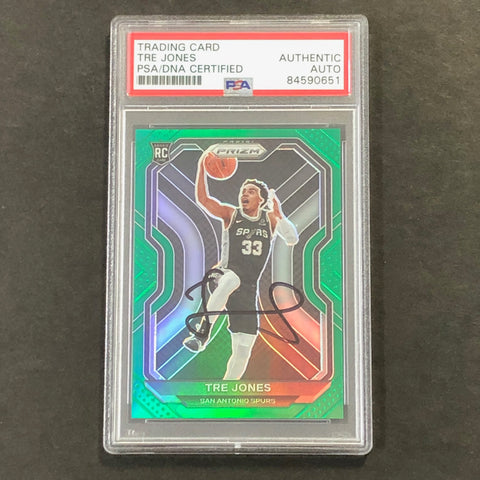 2020-21 Panini Prizm Green #291 Tre Jones Signed Card AUTO PSA/DNA Slabbed RC Spurs